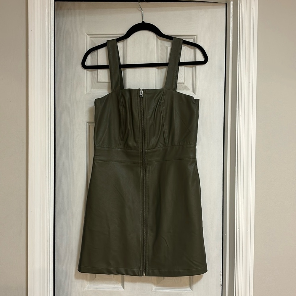 Vegan leather mini dress. Size small. Olive green.